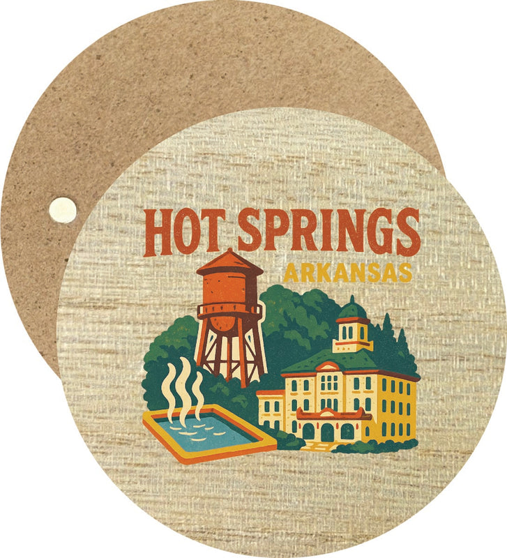 Hot Springs Arkansas Vintage Design Souvenir Round Wooden 2.5"Fridge Magnet