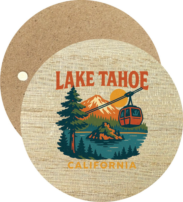 Lake Tahoe California Vintage Design Souvenir Round Wooden 2.5"Fridge Magnet