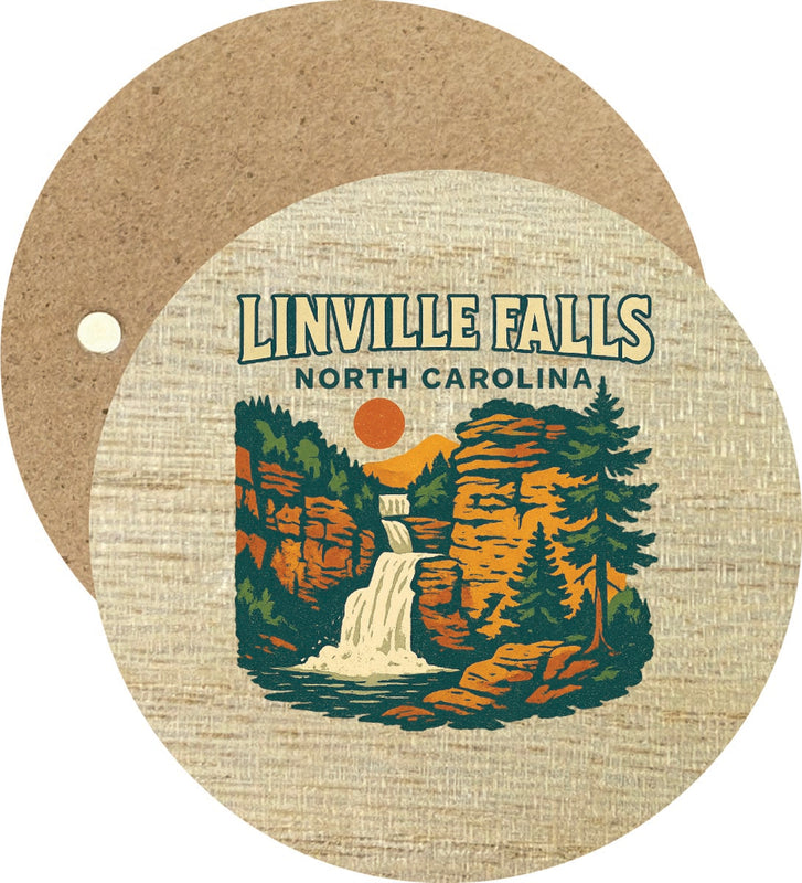 Linville Falls North Carolina Vintage Design Souvenir Round Wooden 2.5"Fridge Magnet