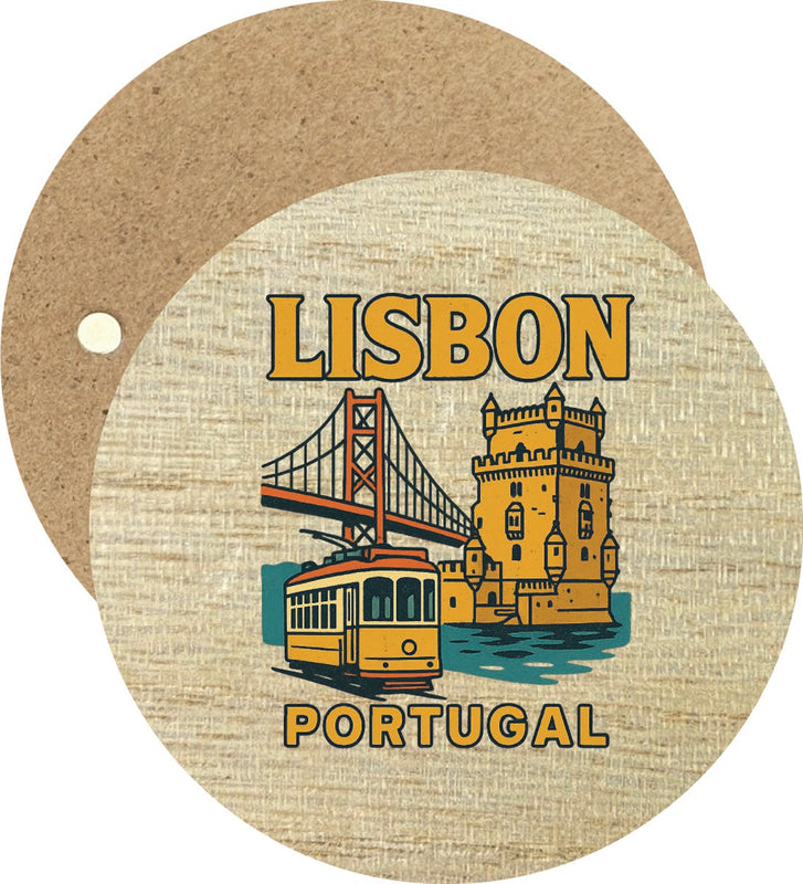 Lisbon Portugal Vintage Design Souvenir Round Wooden 2.5"Fridge Magnet