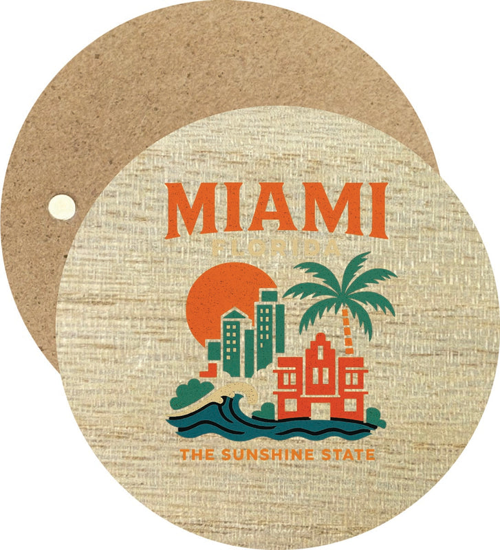 Miami Florida Vintage Design Souvenir Round Wooden 2.5"Fridge Magnet