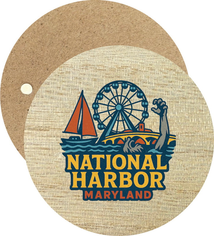 National Harbor Maryland Vintage Design Souvenir Round Wooden 2.5"Fridge Magnet