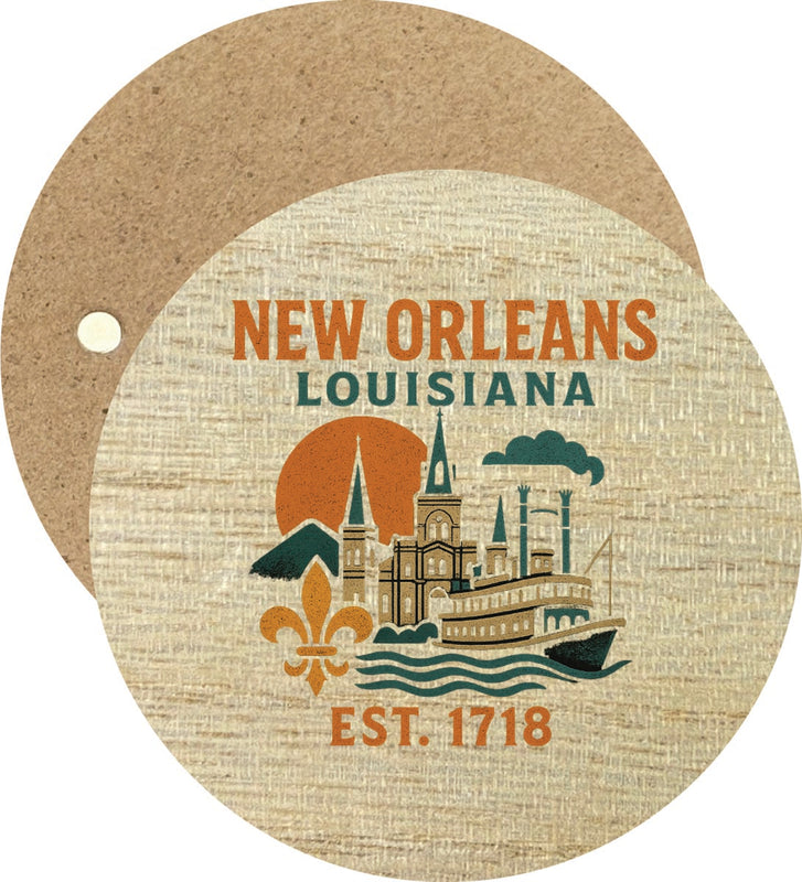 New Orleans Louisiana Vintage Design Souvenir Round Wooden 2.5"Fridge Magnet