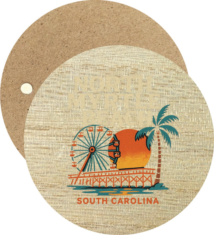 North Myrtle Beach South Carolina Vintage Design Souvenir Round Wooden 2.5"Fridge Magnet