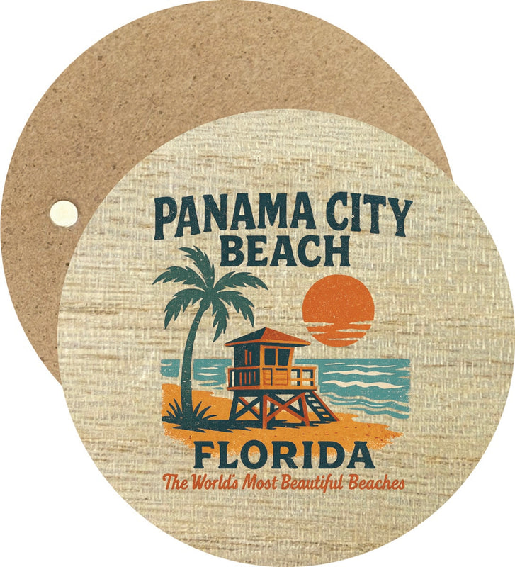 Panama City Beach Florida Vintage Design Souvenir Round Wooden 2.5"Fridge Magnet