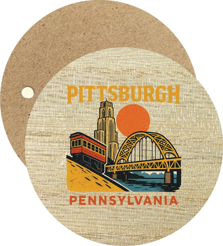 Pittsburgh Pennsylvania Vintage Design Souvenir Round Wooden 2.5"Fridge Magnet