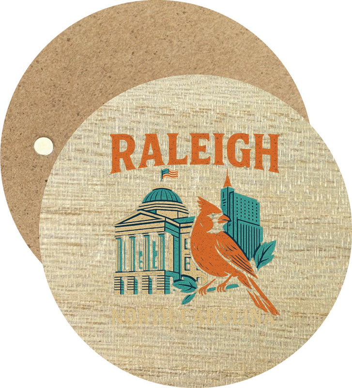 Raleigh North Carolina Vintage Design Souvenir Round Wooden 2.5"Fridge Magnet