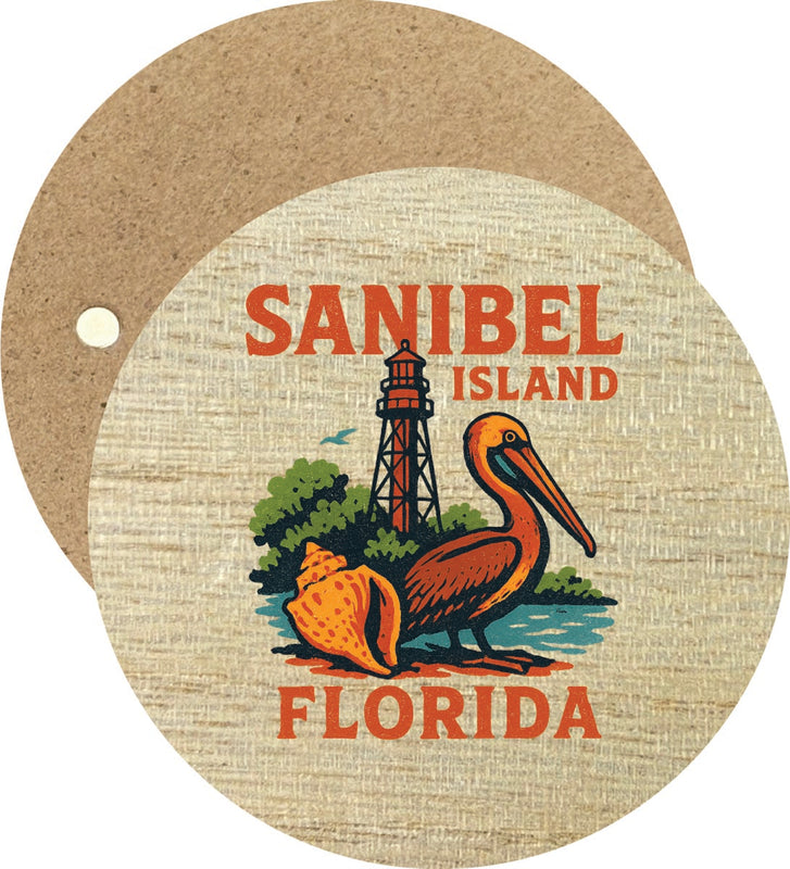 Sanibel Island Florida Vintage Design Souvenir Round Wooden 2.5"Fridge Magnet