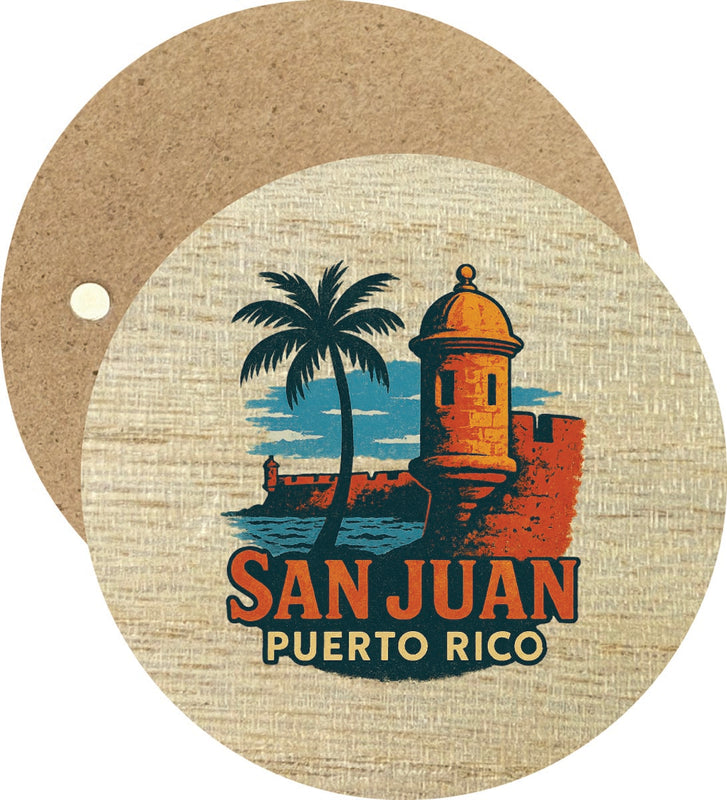 San Juan Puerto Rico Vintage Design Souvenir Round Wooden 2.5"Fridge Magnet