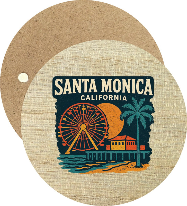 Santa Monica California Vintage Design Souvenir Round Wooden 2.5"Fridge Magnet