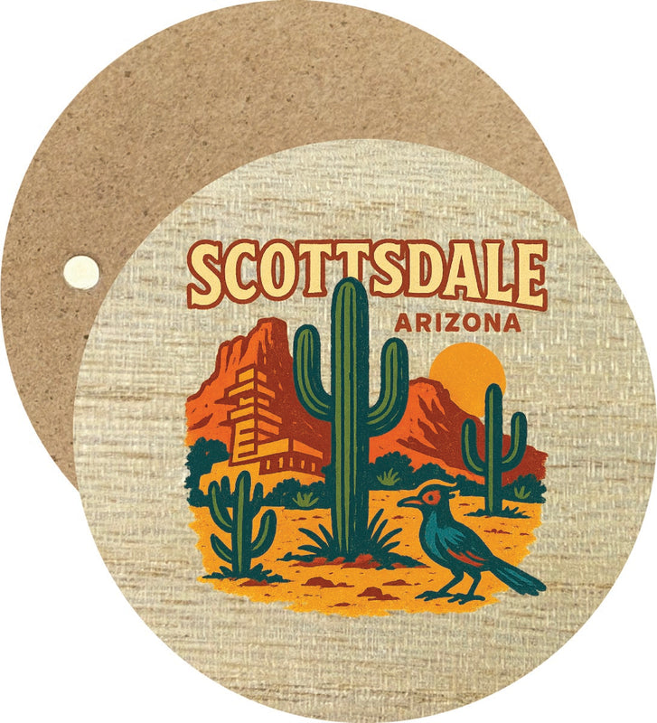 Scottsdale Arizona Vintage Design Souvenir Round Wooden 2.5"Fridge Magnet