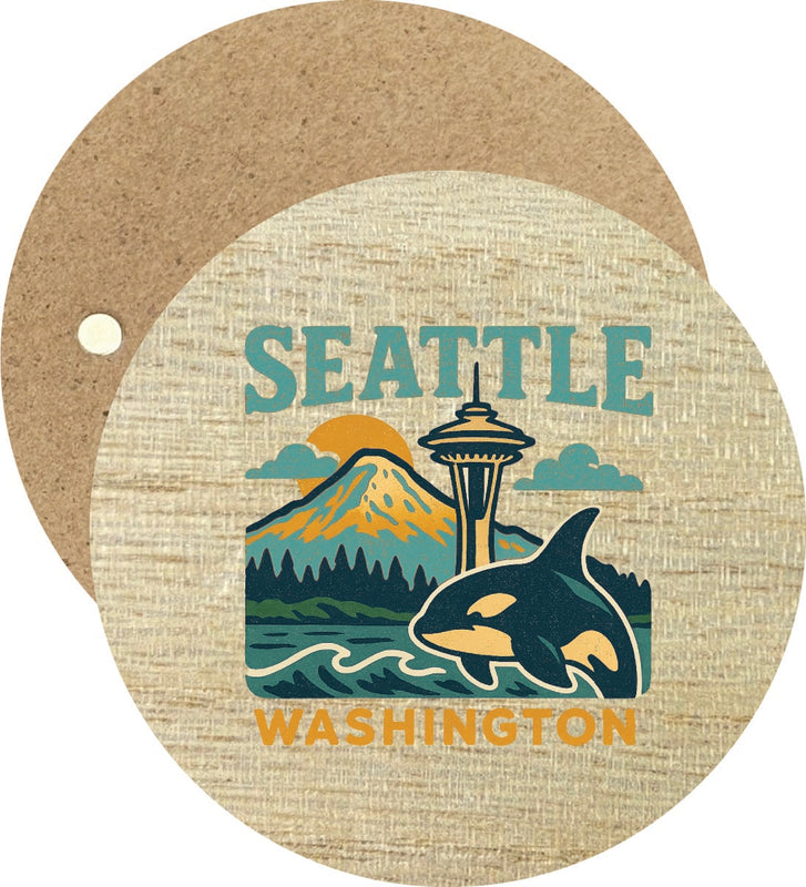 Seattle Washington Vintage Design Souvenir Round Wooden 2.5"Fridge Magnet
