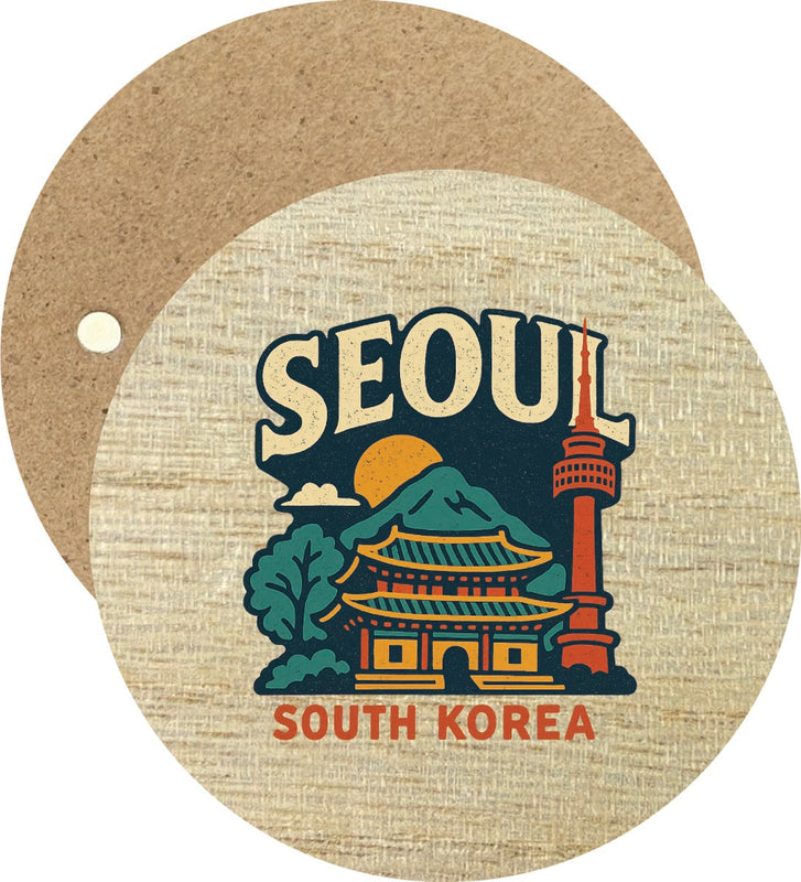 Seoul South Korea Vintage Design Souvenir Round Wooden 2.5"Fridge Magnet