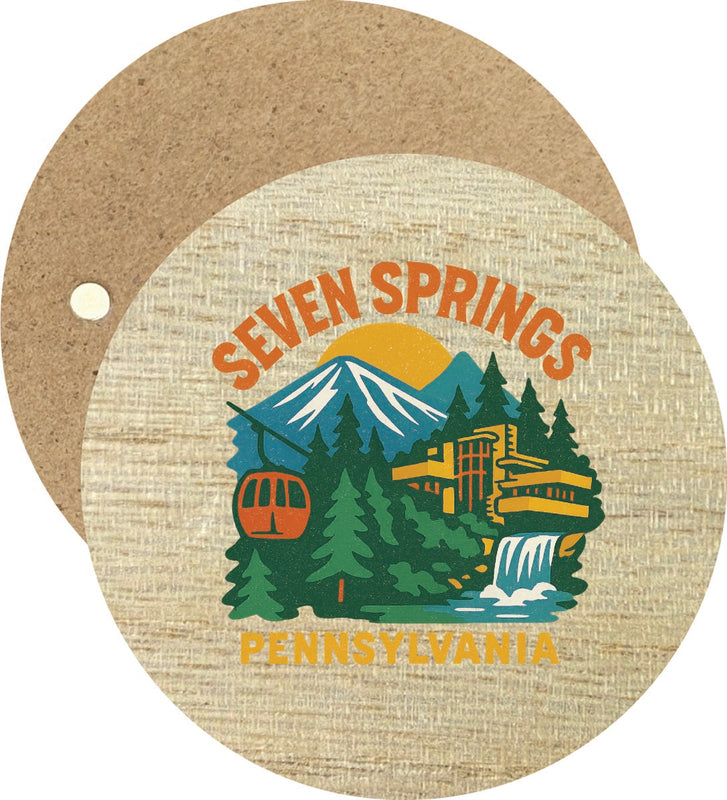 Seven Springs Pennsylvania Vintage Design Souvenir Round Wooden 2.5"Fridge Magnet