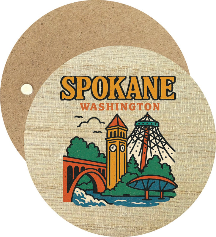 Spokane Washington Vintage Design Souvenir Round Wooden 2.5"Fridge Magnet