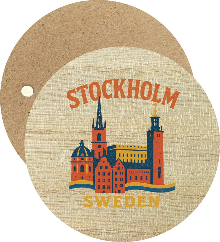 Stockholm Sweden Vintage Design Souvenir Round Wooden 2.5"Fridge Magnet