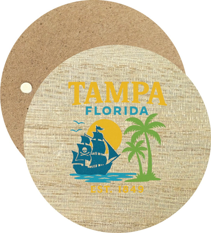 Tampa Florida Vintage Design Souvenir Round Wooden 2.5"Fridge Magnet