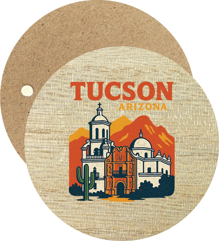 Tucson Arizona Vintage Design Souvenir Round Wooden 2.5"Fridge Magnet