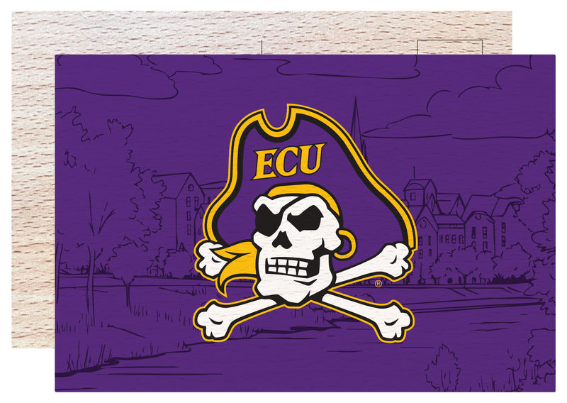East Carolina Pirates Officially Licensed 4x6" Wooden Postcard with Full Color Design