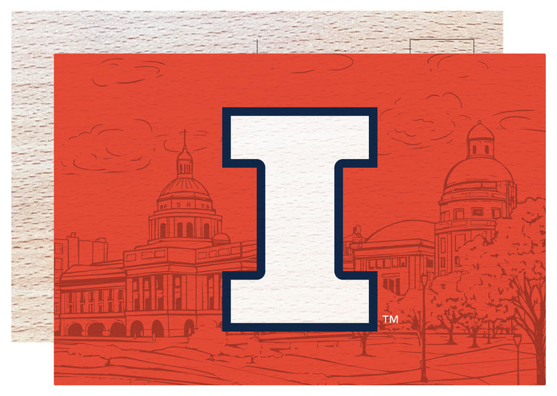 Illinois Fighting Illini Officially Licensed 4x6" Wooden Postcard with Full Color Design