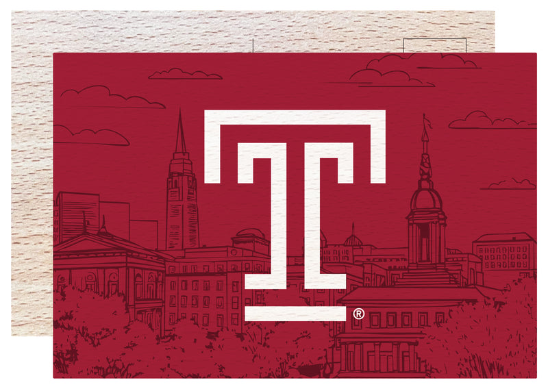 Temple University Officially Licensed 4x6" Wooden Postcard with Full Color Design