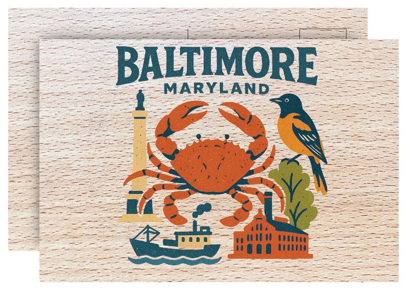 Baltimore Maryland Vintage Full Color Vintage Design 4 x 6 Souvenir Wood Postcard