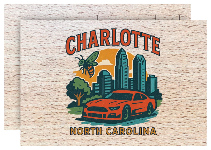 Charlotte North Carolina Vintage Full Color Vintage Design 4 x 6 Souvenir Wood Postcard