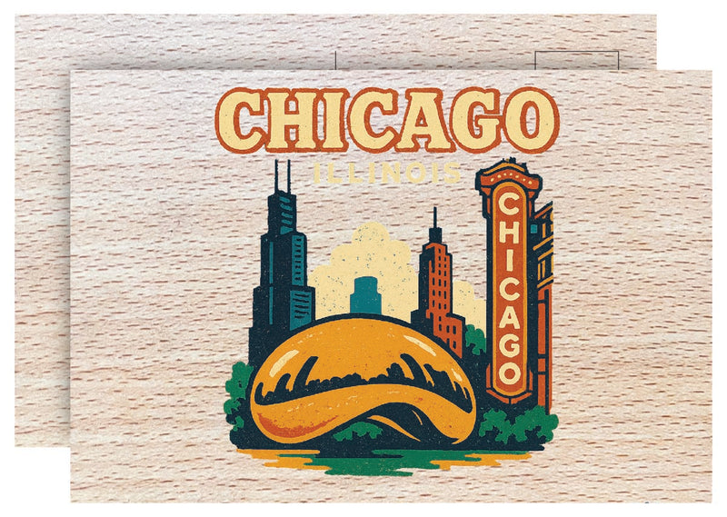 Chicago Illinois Vintage Full Color Vintage Design 4 x 6 Souvenir Wood Postcard