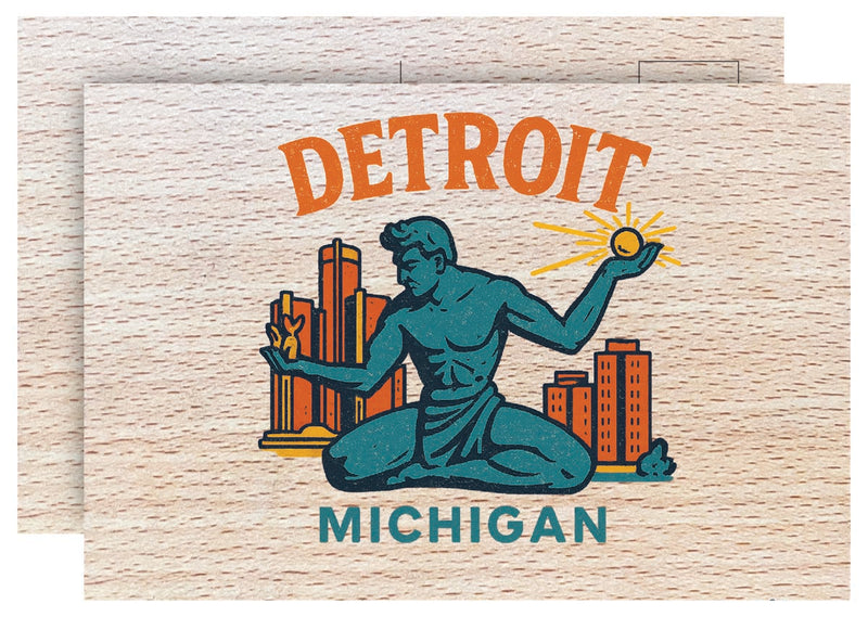 Detroit Michigan Vintage Full Color Vintage Design 4 x 6 Souvenir Wood Postcard