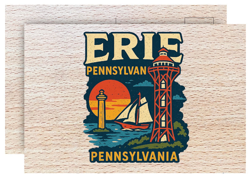 Erie Pennsylvania Vintage Full Color Vintage Design 4 x 6 Souvenir Wood Postcard