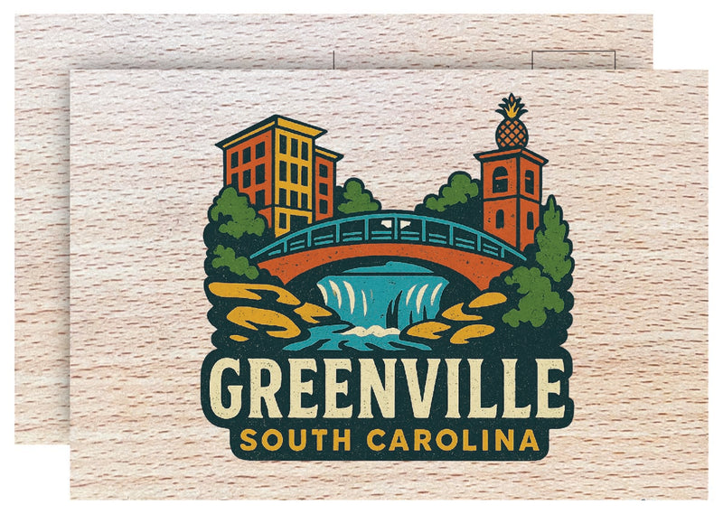 Greenville South Carolina Vintage Full Color Vintage Design 4 x 6 Souvenir Wood Postcard