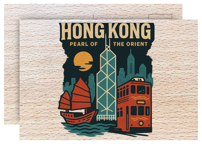 Hong Kong Vintage Full Color Vintage Design 4 x 6 Souvenir Wood Postcard