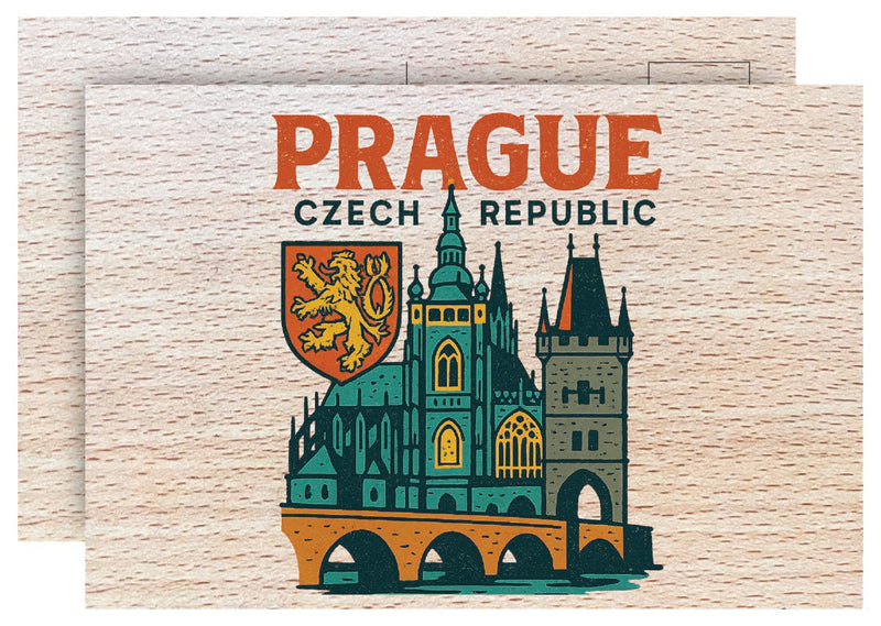 Prague Czech Republic Vintage Full Color Vintage Design 4 x 6 Souvenir Wood Postcard