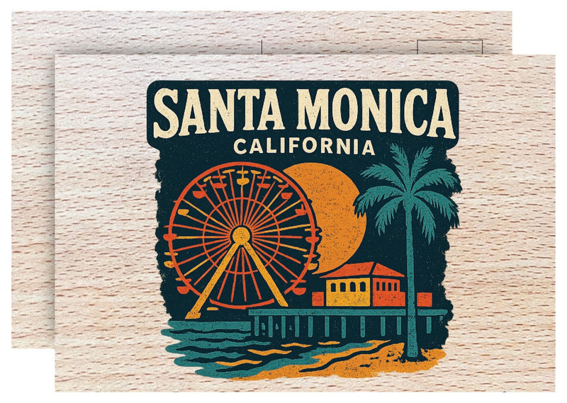 Santa Monica California Vintage Full Color Vintage Design 4 x 6 Souvenir Wood Postcard
