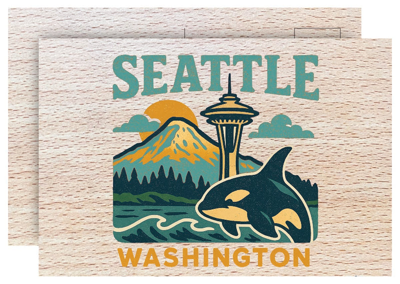 Seattle Washington Vintage Full Color Vintage Design 4 x 6 Souvenir Wood Postcard