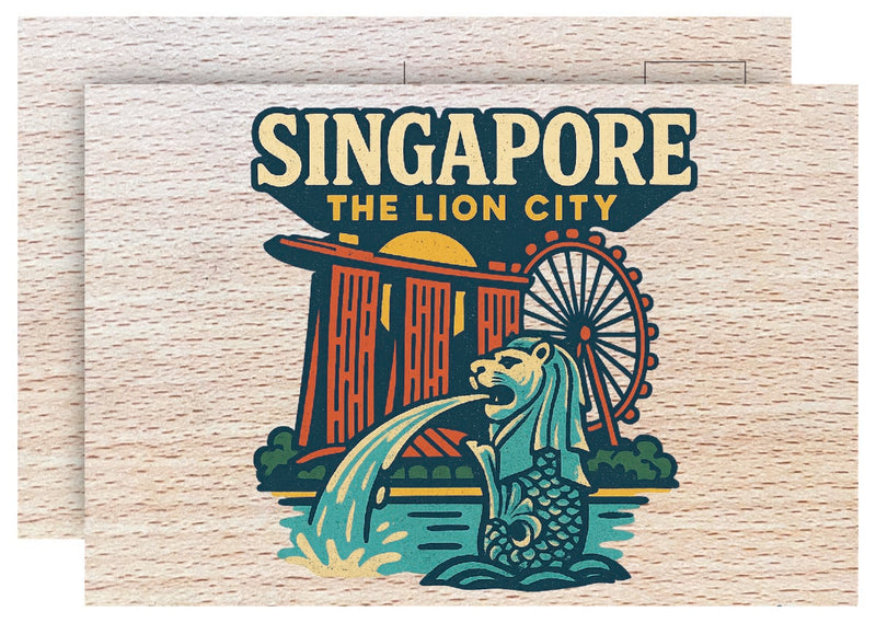 Singapore Vintage Full Color Vintage Design 4 x 6 Souvenir Wood Postcard