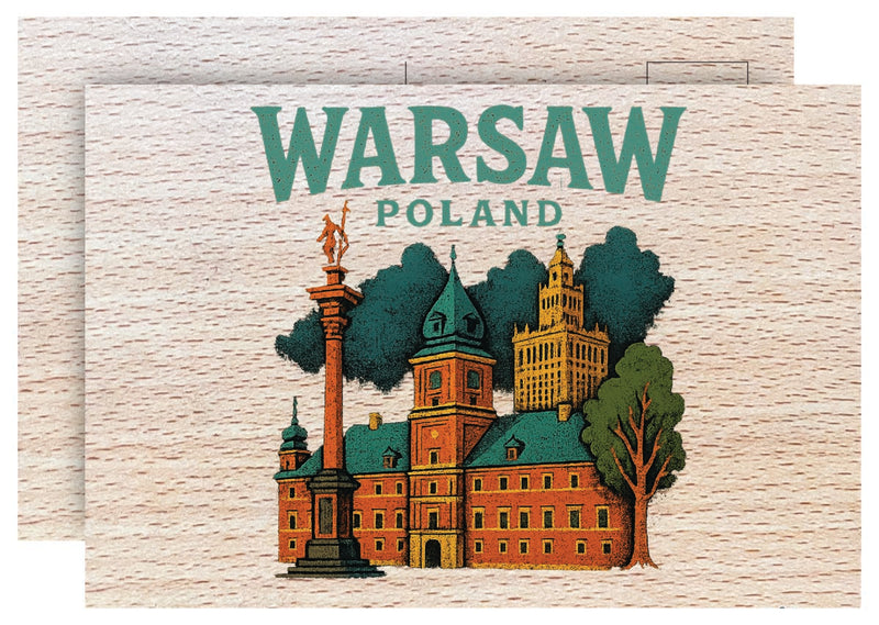 Warsaw Poland Vintage Full Color Vintage Design 4 x 6 Souvenir Wood Postcard