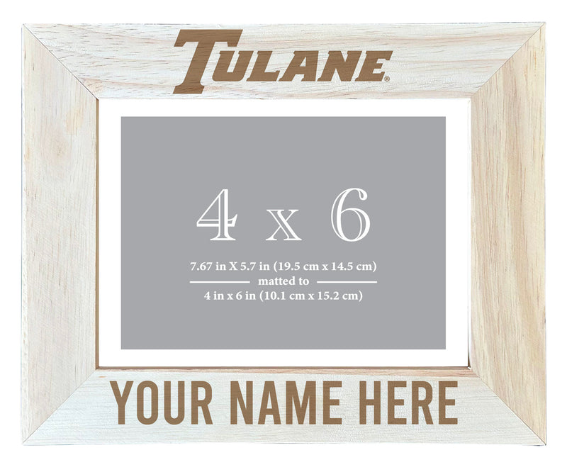 Tulane University Green Wave Customizable Wooden Photo Frame Matted 4"x 6" Officially Licensed Collegiate Product Engraved