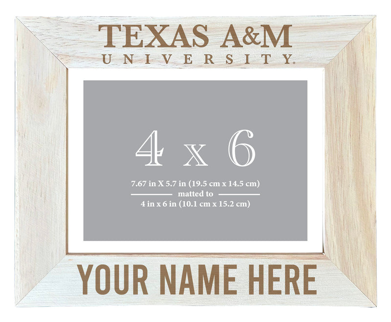 Texas A&M Aggies Customizable Wooden Photo Frame Matted 4"x 6" Officially Licensed Collegiate Product Engraved