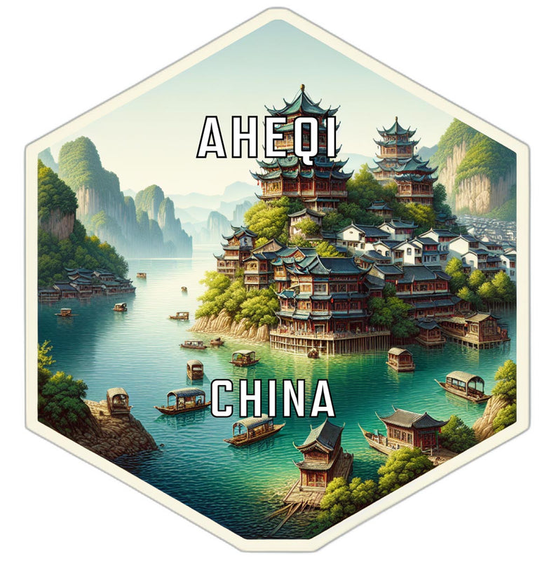 Aheqi China Souvenir Travel Destination Die Cut Hexagon Fridge Magnet 6-Inch