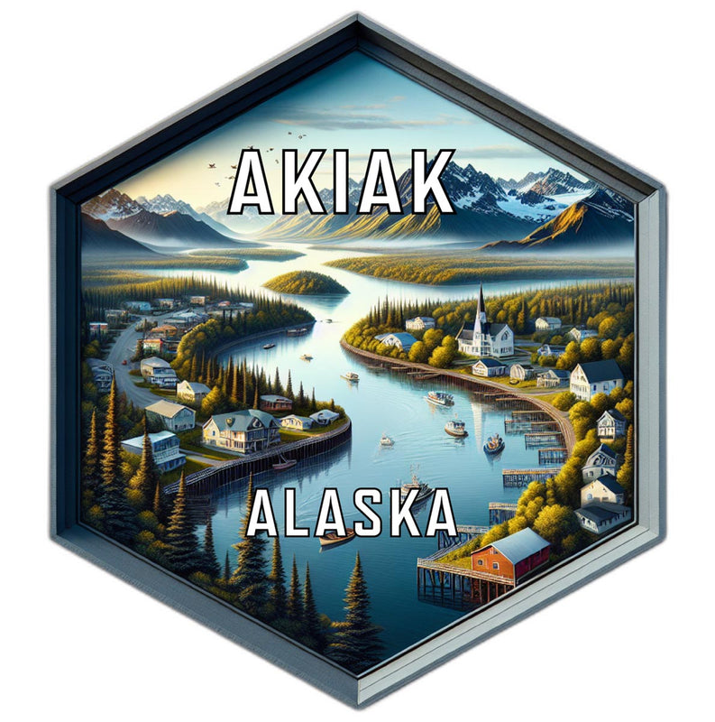 Akiak Alaska Souvenir Travel Destination Die Cut Hexagon Fridge Magnet 2-Inch