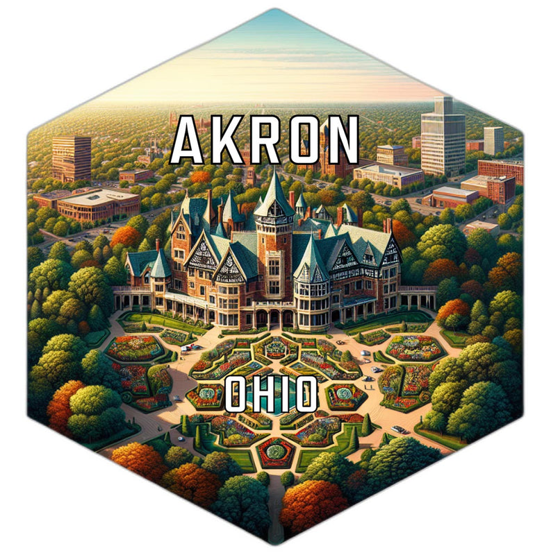 Akron Ohio Souvenir Travel Destination Die Cut Hexagon Fridge Magnet 2-Inch