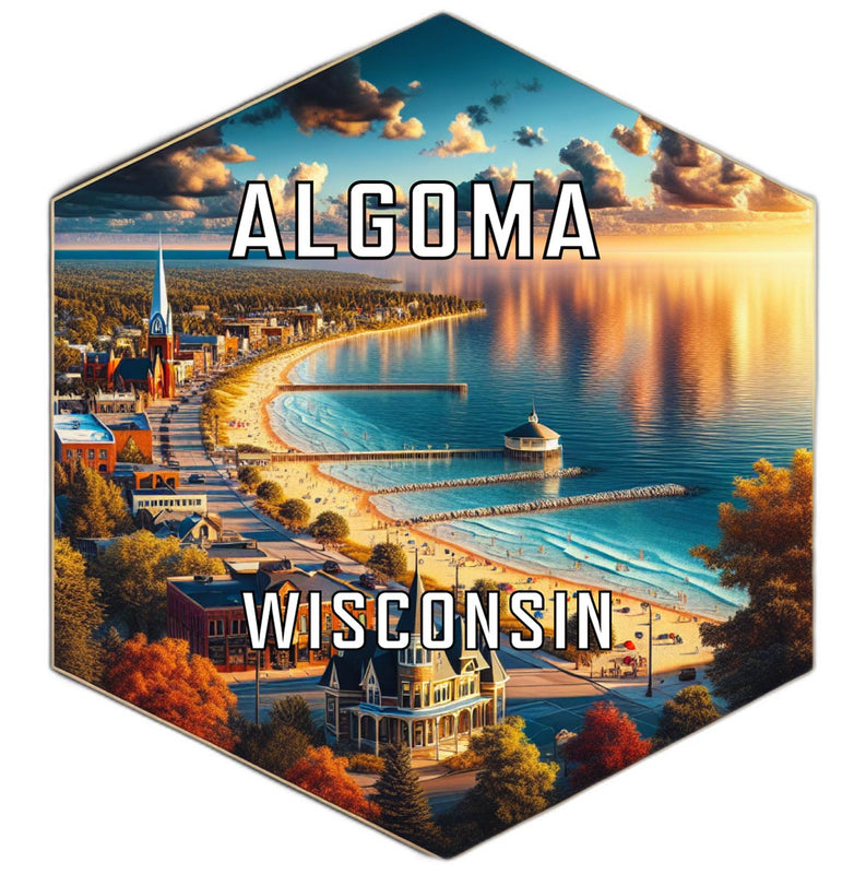 Algoma Wisconsin Souvenir Travel Destination Die Cut Hexagon Fridge Magnet 2-Inch