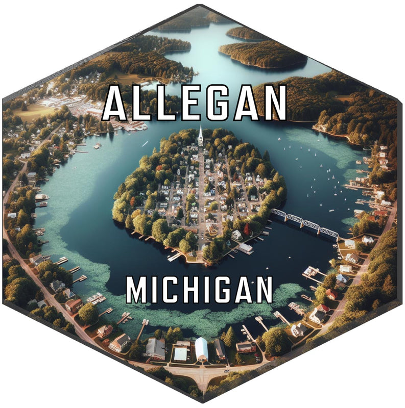 Allegan Michigan Souvenir Travel Destination Die Cut Hexagon Fridge Magnet 6-Inch