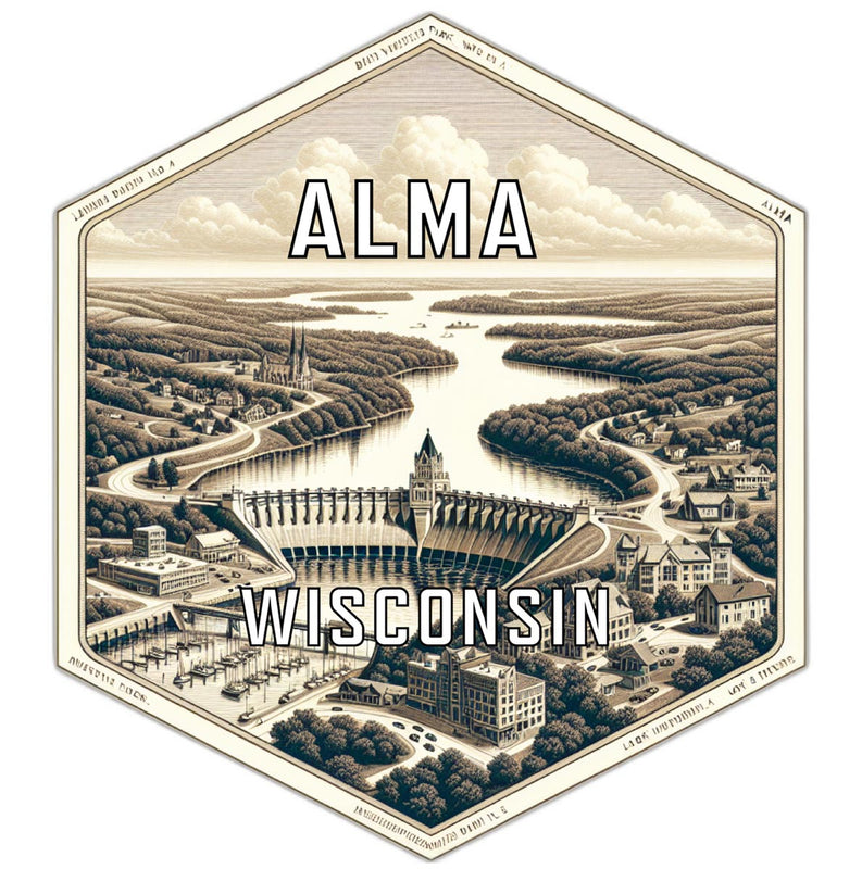 Alma Wisconsin Souvenir Travel Destination Die Cut Hexagon Fridge Magnet 6-Inch