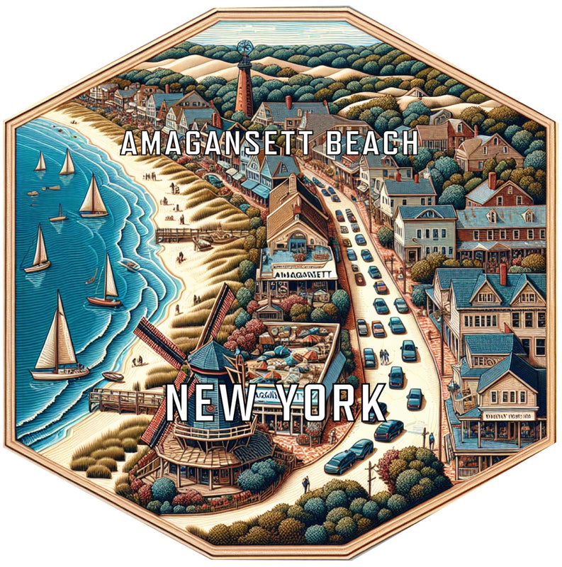 Amagansett Beach New York Souvenir Travel Destination Die Cut Hexagon Fridge Magnet 6-Inch