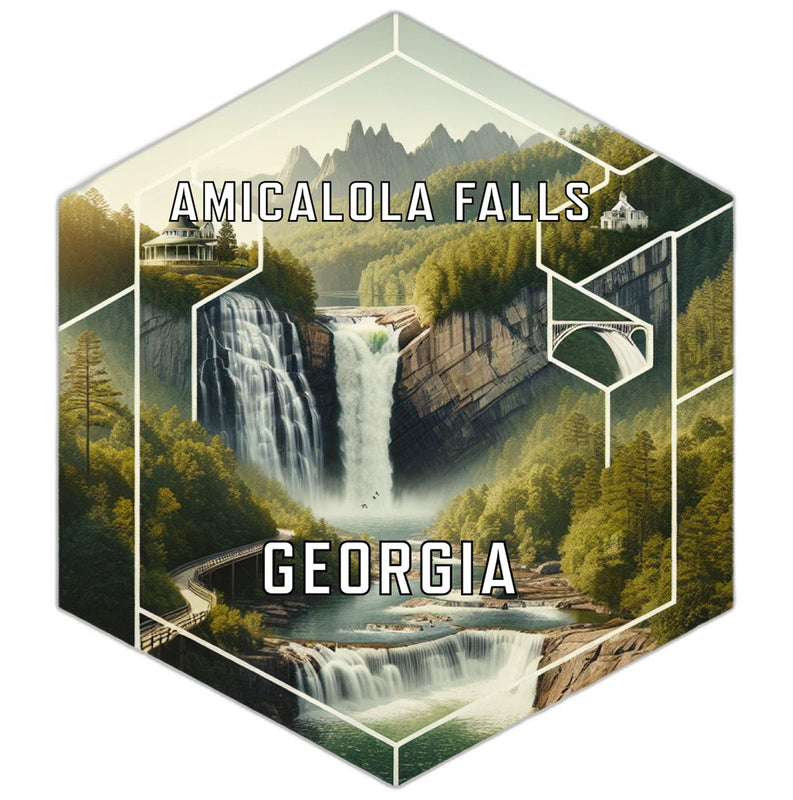 Amicalola Falls Georgia Souvenir Travel Destination Die Cut Hexagon Fridge Magnet 2-Inch