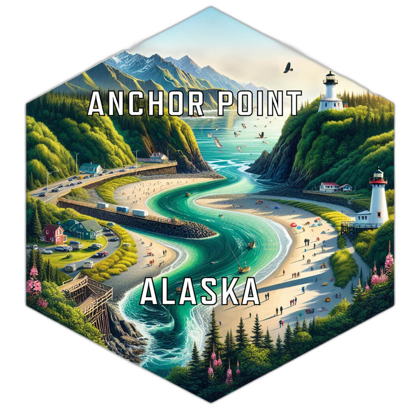 Anchor Point Alaska Souvenir Travel Destination Die Cut Hexagon Fridge Magnet 2-Inch