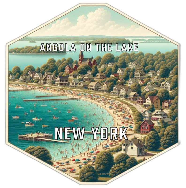 Angola On The Lake New York Souvenir Travel Destination Die Cut Hexagon Fridge Magnet 2-Inch