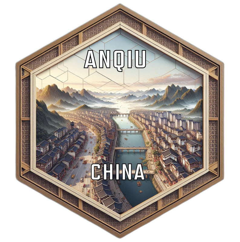 Anqiu China Souvenir Travel Destination Die Cut Hexagon Fridge Magnet 6-Inch